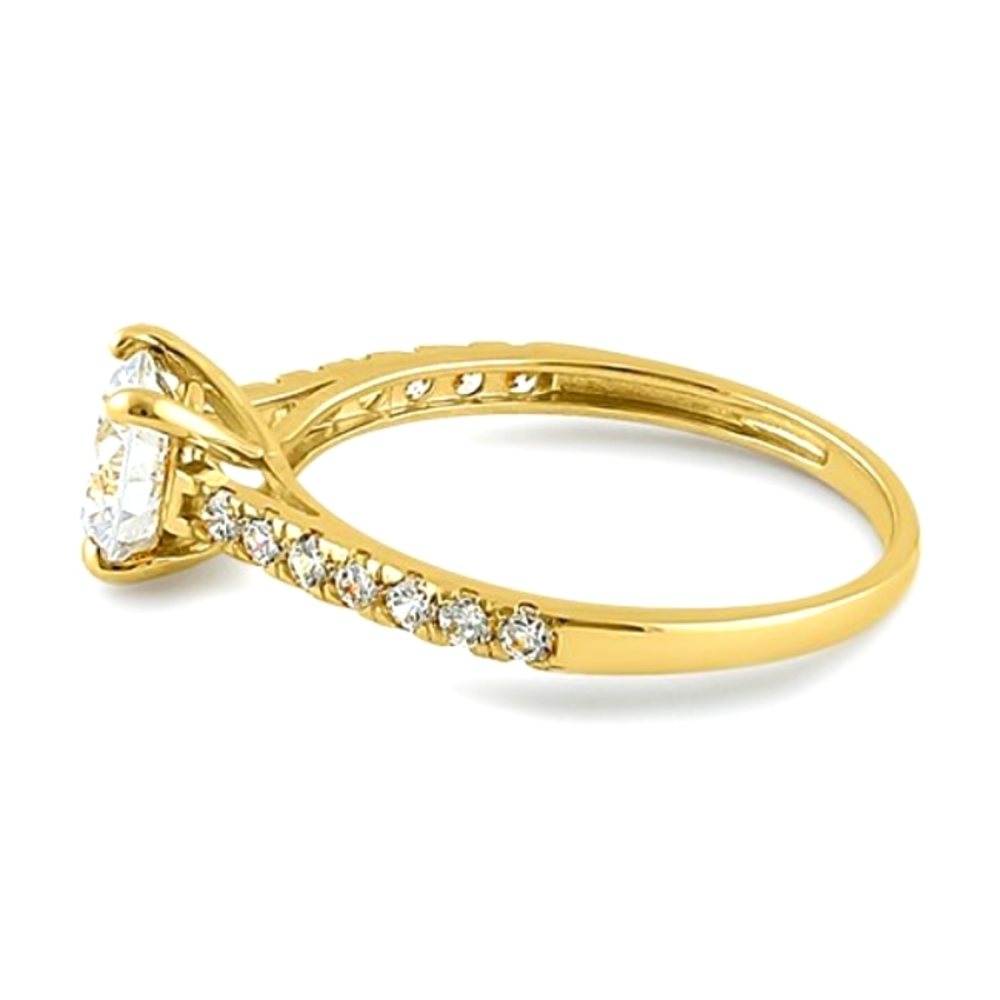 - Solid 14K Yellow Gold Solitaire Round Clear CZ Engagement Ring